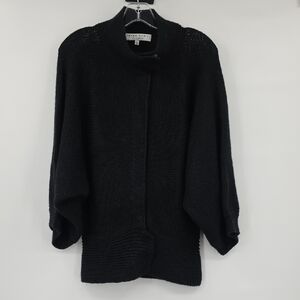 Trina Turk Dolman Black Alpaca Blend Snap Button Knit Sweater Top Size L